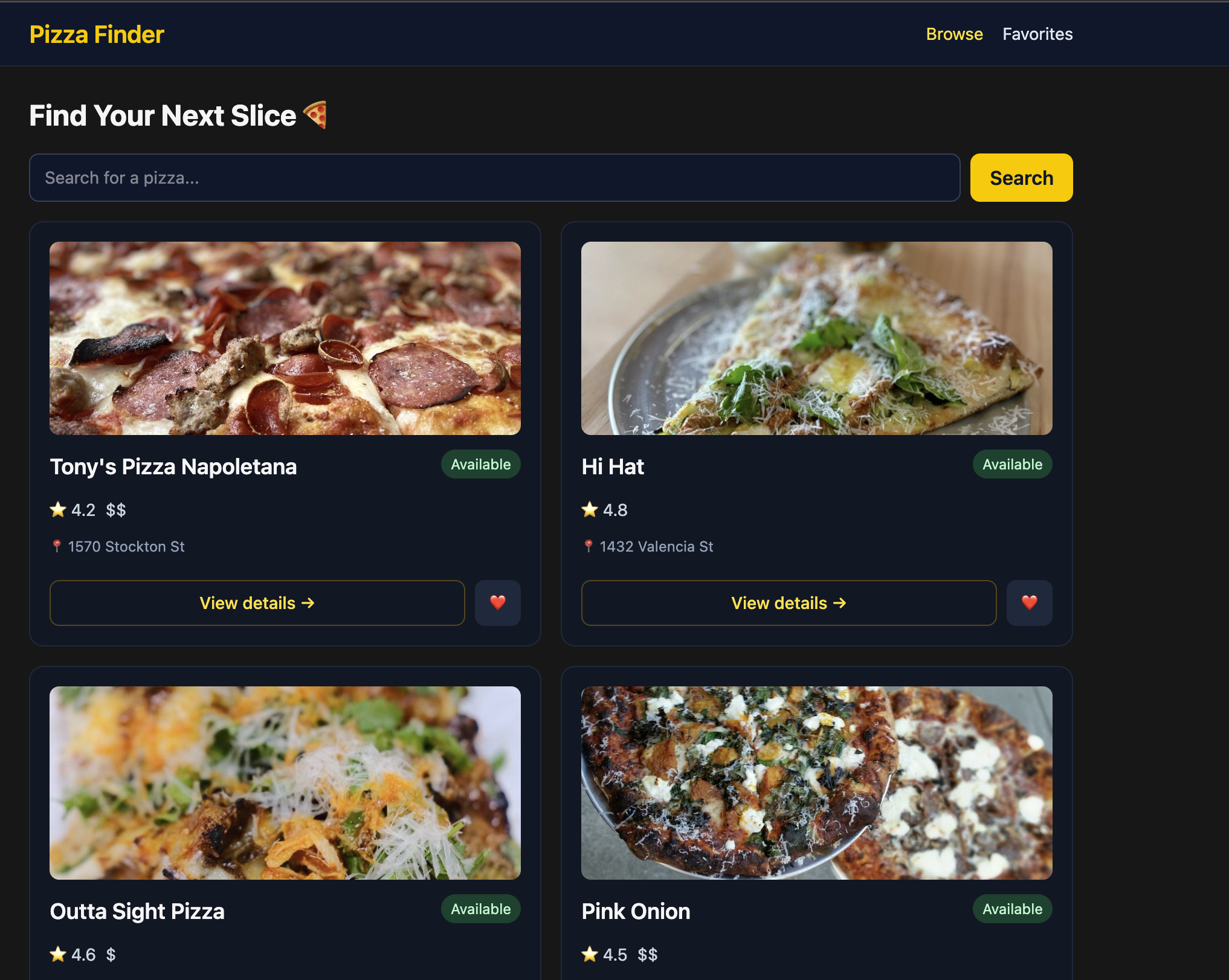 Yelp Pizzeria Finder